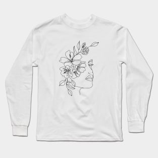 floral face line art Long Sleeve T-Shirt